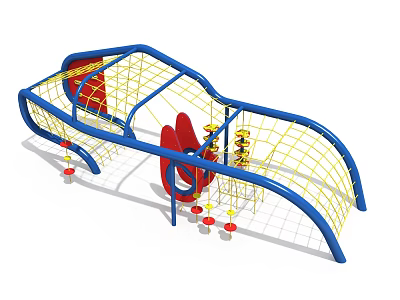 Colorful Kids Playground Structure With Blue Frame Yellow Netting And Red Climbing Elements 3d model