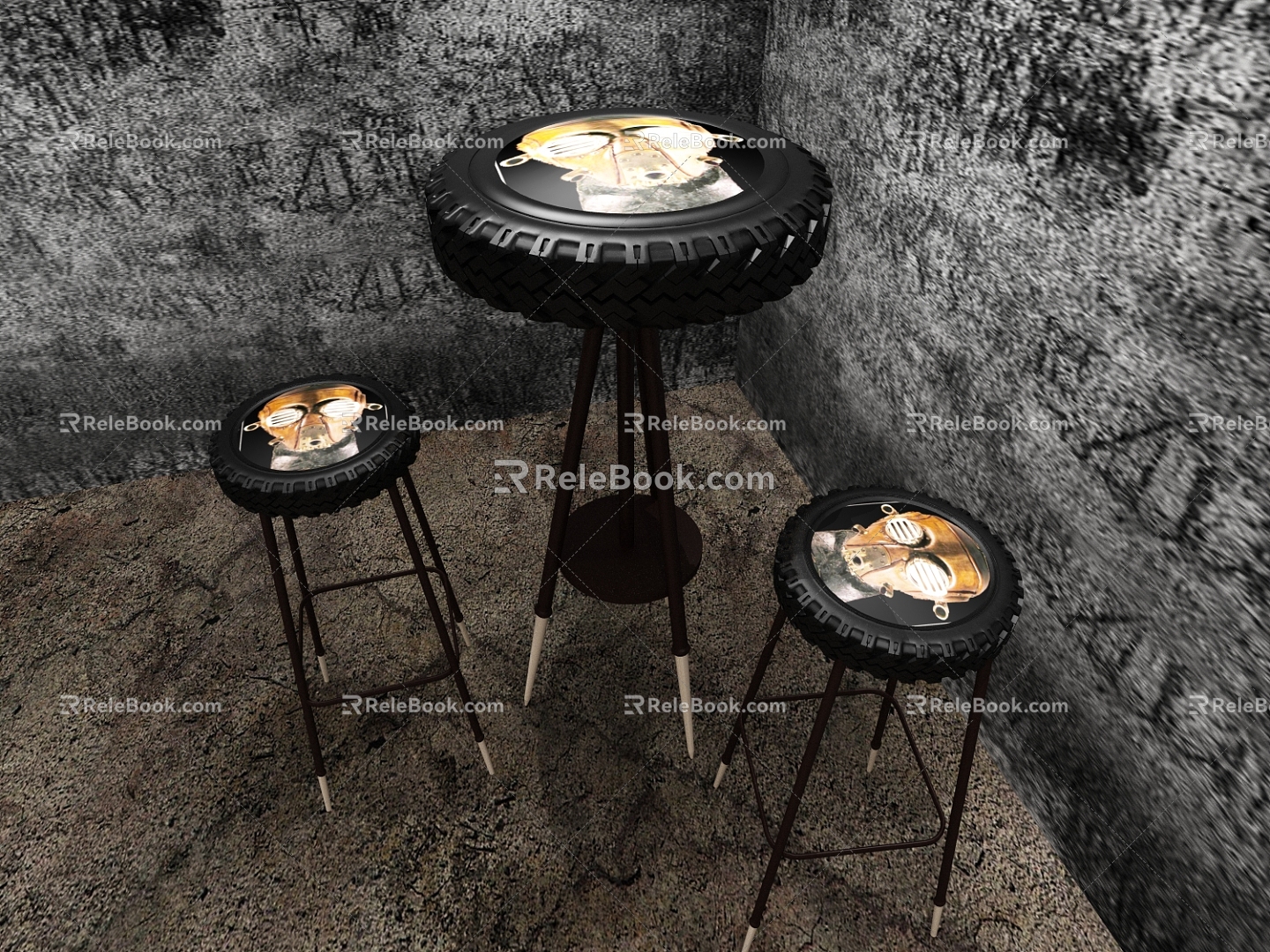 Industrial LOFT bar stool personalized table and chair combination 3d model