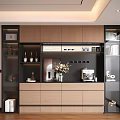 Modern Wooden Decorative Cabinet With Glass Doors Black Accents And Appliances