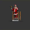 Santa Claus Statue In Red Costume Holding Bell With Wooden Fence And Snow Base