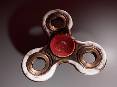 Tri Spinner Fidget Toy With White Copper Frame And Red Center Emblem 3d model