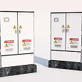 Industrial Control Cabinets With White Enclosure Warning Labels And Black Base 3d model