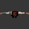 Male 3D Character In Red Beige Outfit With Shoulder Armor Standing Arms Outstretched