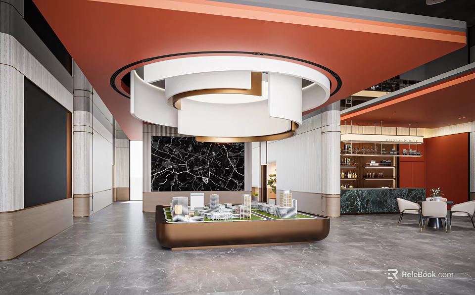 Modern Luxury Real Estate Sales Office Interior With Property Sand Table And Elegant Space Design 3d model 