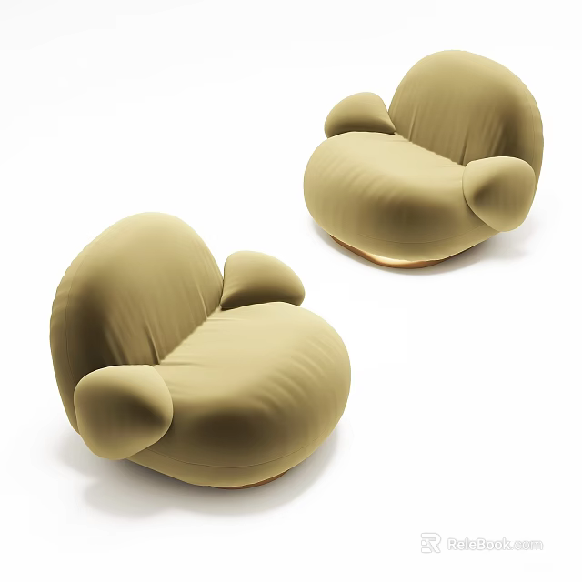 Beige Rounded Single Seater Sofa With Soft Texture And Comfortable Design 3d model 