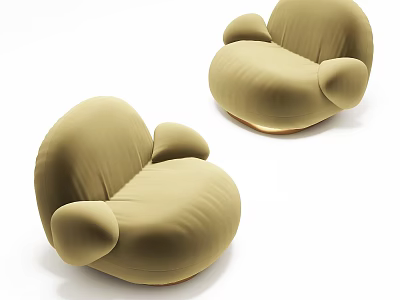 Beige Rounded Single Seater Sofa With Soft Texture And Comfortable Design 3d model