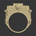 Intricate Carved Ring With Brick Texture Lion Head And Blue Gemstone Details
