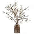 Brown Woven Vase with Spring Branches and Small White Buds for Home Decor