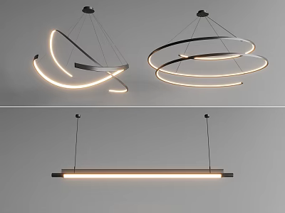 Modern Chandelier Designs With Circular Ring Shapes And Linear Bar Illuminated Lights 3d model
