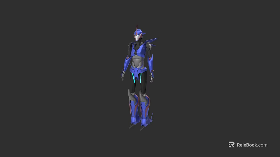 Futuristic Armored Game and Movie Character With Blue Black Armor and Red Accents 3d model 
