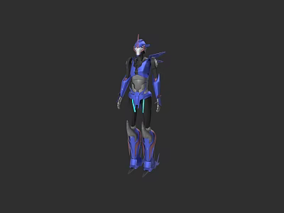 Futuristic Armored Game and Movie Character With Blue Black Armor and Red Accents 3d model