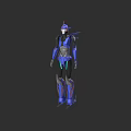 Futuristic Armored Game and Movie Character With Blue Black Armor and Red Accents