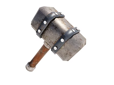 Hardware Tool Hammer With Metal Head Wooden Handle Leather Straps And Rivets 3d model