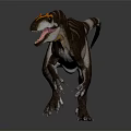 Striped Dinosaur Figure With Orange Crested Head Open Mouth Standing On Dark Background With Reflection