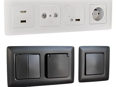 White and Black Switch Panels with USB TV Ports and Toggle Switches 3d model