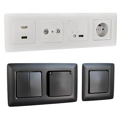 White and Black Switch Panels with USB TV Ports and Toggle Switches 3d model