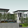 Modern Two Story Detached Villa Exterior With Lawn Stairs Garage And Trees