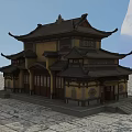 Ancient Chinese Architecture With Multi Layered Structure Dark Roof And Stone Steps 3d model