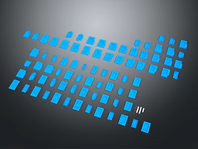 Modern Blue Illuminated Keyboard With Black Background And Square Keys Layout 3d model