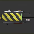 Black And Silver Mechanical Device With Yellow Black Warning Stripes Red Buttons And Handle