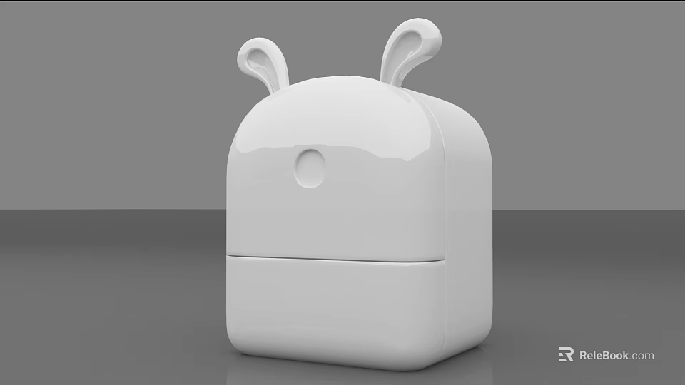 Cute White Decorative Object With Rabbit Ears Design And Round Button 3d model 
