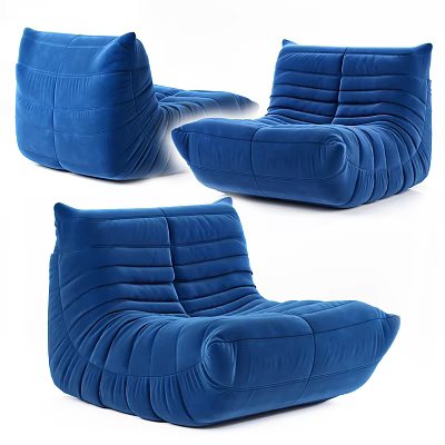 Blue Velvet Bean Bag Chair with Soft Pleated Design for Cozy Living Room Relaxation 3d model