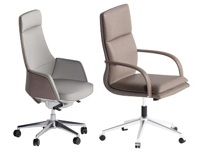 Modern Office Chairs With Gray And Brown Upholstery Armrests Swivel Base And Wheels Design 3d model