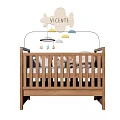 Sturdy Wooden Baby Crib With Hanging Toy Mobile And Soft Mattress