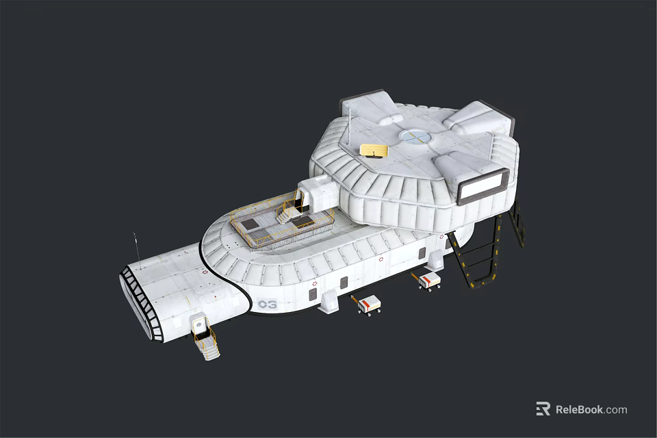 Futuristic White Connected Structure Featuring Circular Main Body Platforms And Ladders Design 3d model