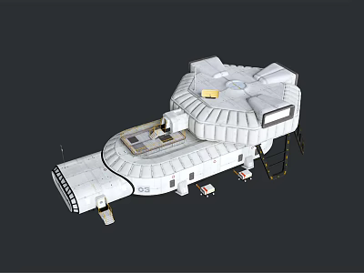 Futuristic White Connected Structure Featuring Circular Main Body Platforms And Ladders Design 3d model