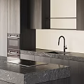 Modern Kitchen Interior With Marble Countertop Island Sink Faucet And Cabinets