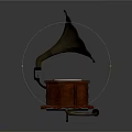 Vintage Phonograph With Wooden Octagonal Base White Circular Top And Metal Horn Speaker Design
