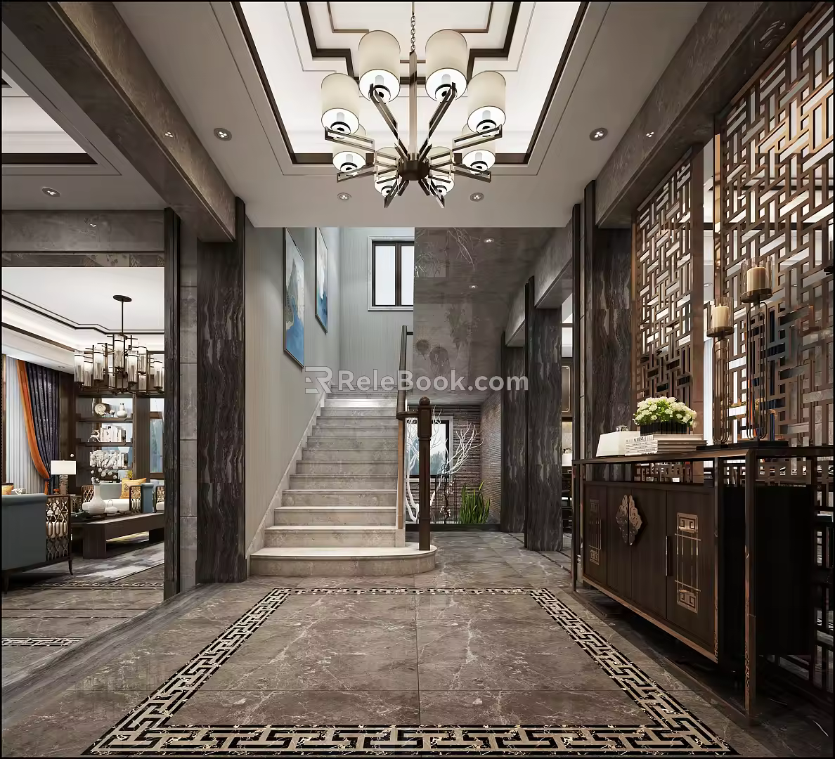 New Chinese-style Entrance Corridor 3d model