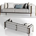 Modern Two Seater Gray Sofa With Metal Frame And Decorative Pillows 3d model
