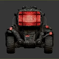 Industrial Sci Fi Mechanical Vehicle With Red Display Screens Metal Pipes And Wheels