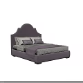 Purple Upholstered Double Bed With Arched Headboard Striped Linen And Decorative Pillows