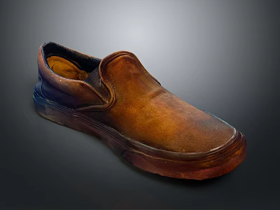 Brown Leather Slip On Casual Shoes With Vintage Style And Comfortable Sole 3d model