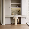 Modern Home Balcony With White Cabinets Desk Wooden Chair Plants Table Lamp And Blinds