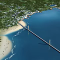 Aerial Planning of Coastal Urban Area With Cross Sea Bridge Beach and Green Vegetation