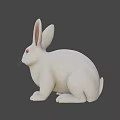 White Rabbit 3D Model in Sitting Pose with Long Ears and Red Eyes
