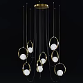 Elegant Modern Chandelier With Multiple Golden Rings And White Globes Hanging Design