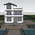 Modern Two Story Detached Villa Exterior Design With Balcony Lush Green Garden Front Pool