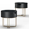 Modern Round Nightstand With Black Wooden Body And Gold Metal Legs