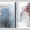 Abstract Paintings Side by Side with Blue Grid and Red White Texture