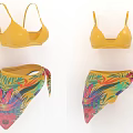 Yellow Bikini Set With Triangle Top And Tropical Floral Print Bottoms