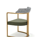 Modern Dining Chair With Brass Metal Frame Green Upholstered Seat And Checkered Pattern Backrest