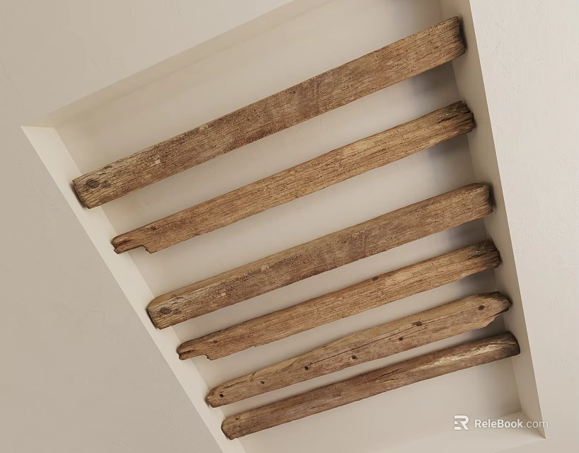 Textured Natural Wood Strips In Stone Frame On White Background 3d model