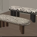 Modern Stools With Patterned Seats And Cylindrical Dark Wooden Legs Design