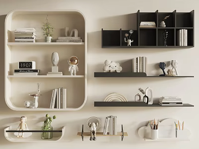 Modern Black And White Shelving Units With Books Decorative Ornaments And Home Decor 3d model