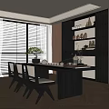 Modern Tea Room Interior With Long Table Chairs Potted Plants And Tea Sets